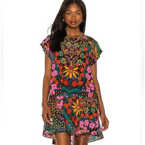 Free People Strawberry Fields Retro Floral Mini Swing Dress Size M